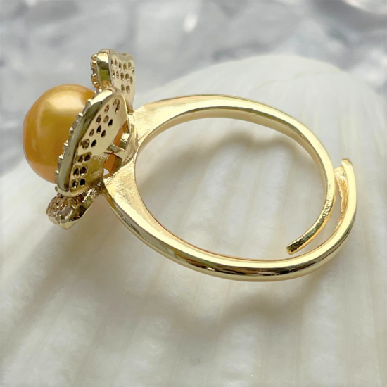 Yellow Pearl Flower Ring