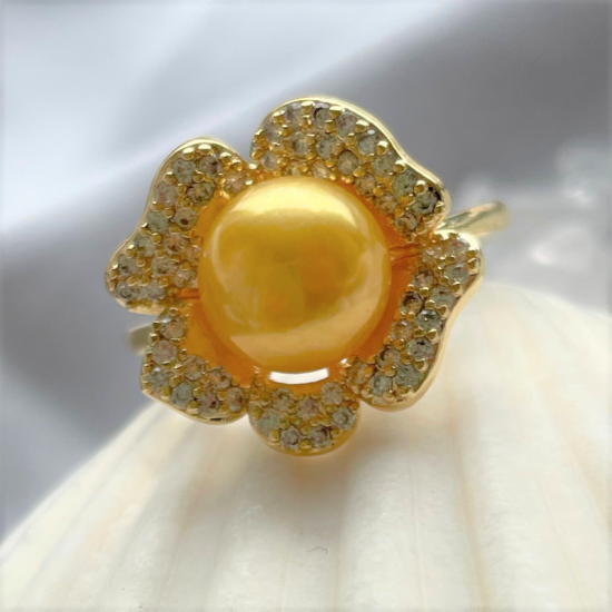 Yellow Pearl Flower Ring