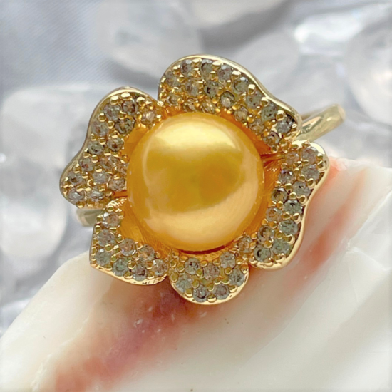 Yellow Pearl Flower Ring